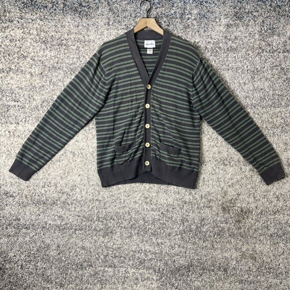 Steven Alan Cashmere Cotton Knit Brown Striped Green Gray  Sweater Size Medium - Picture 1 of 6